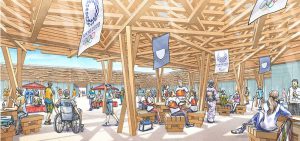 津久井産材で建設される「選手村ビレッジプラザ」のイメージ