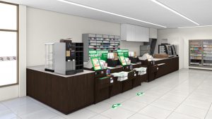 省力化の実証実験として導入したカウンターとセルフレジ＝提供写真